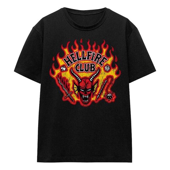 Stranger Things 5 Tops - Stranger Things 5 Womens/Ladies Hellfire Flames T-Shirt / Black